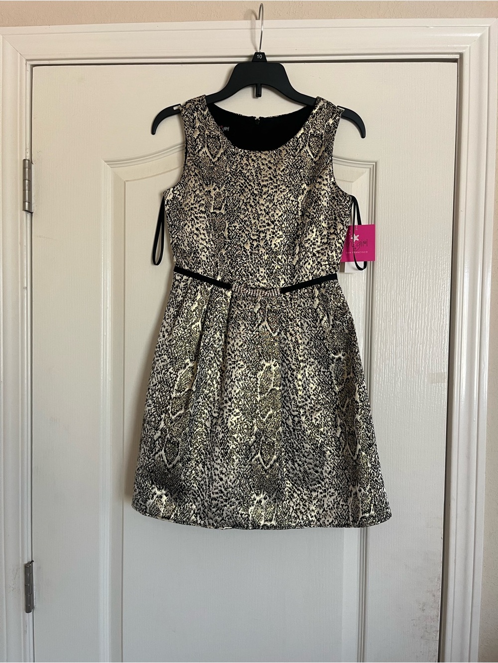 Girls Metallic Snake-Print Party Dress - Black & Gold Accent
